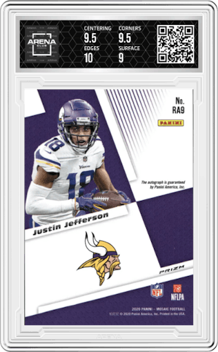 Justin Jefferson from the 2020 Panini Mosaic set graded by Arena Club and given an overall grade of 9.5.