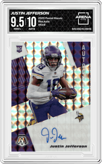 Justin Jefferson from the 2020 Panini Mosaic set graded by Arena Club and given an overall grade of 9.5.