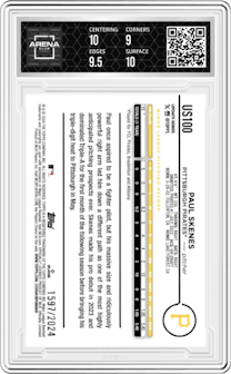 Paul Skenes from the 2024 Topps Update set featuring a Gold parallel graded by Arena Club and given an overall grade of 9.5.