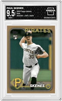 Paul Skenes from the 2024 Topps Update set featuring a Gold parallel graded by Arena Club and given an overall grade of 9.5.
