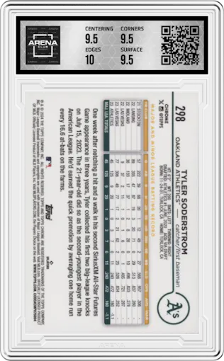 Tyler Soderstrom from the 2024 Topps Chrome set featuring a Pink Refractor parallel graded by Arena Club and given an overall grade of 10.