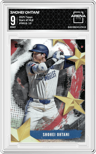 Shohei Ohtani  from the 2025 Topps set graded by Arena Club and given an overall grade of 9.