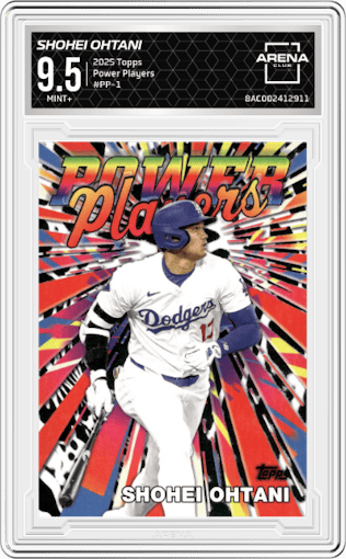 Shohei Ohtani from the 2025 Topps set graded by Arena Club and given an overall grade of 9.5.
