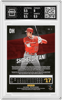 Shohei Ohtani from the 2018 Panini Chronicles set graded by Arena Club and given an overall grade of 9.5.