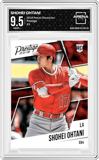 Shohei Ohtani from the 2018 Panini Chronicles set graded by Arena Club and given an overall grade of 9.5.