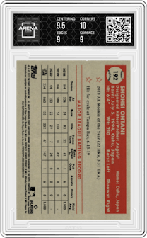 Shohei Ohtani from the 2021 Topps Chrome Platinum Anniversary set featuring a Prism Refractor parallel graded by Arena Club and given an overall grade of 9.5.