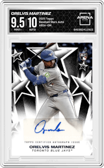 Orelvis Martinez from the 2025 Topps set graded by Arena Club and given an overall grade of 9.5.