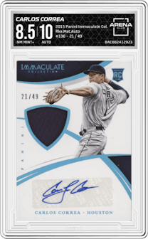 Carlos Correa from the 2015 Panini Immaculate Collection  set graded by Arena Club and given an overall grade of 8.5.