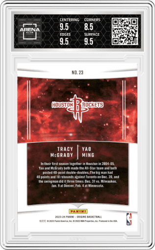 Tracy McGrady / Yao Ming	 from the 2023-24 Panini Origins set featuring a Red parallel graded by Arena Club and given an overall grade of 9.