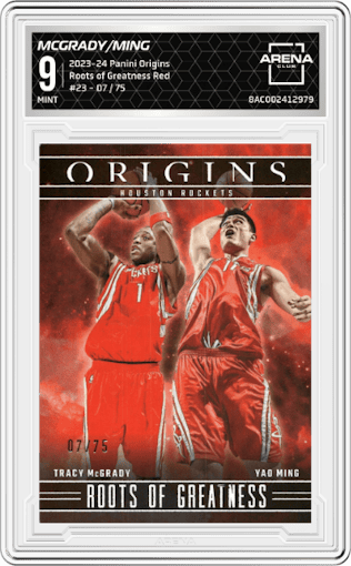 Tracy McGrady / Yao Ming	 from the 2023-24 Panini Origins set featuring a Red parallel graded by Arena Club and given an overall grade of 9.