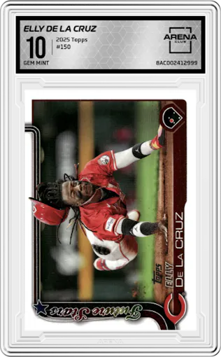 Elly De La Cruz from the 2025 Topps set graded by Arena Club and given an overall grade of 10.