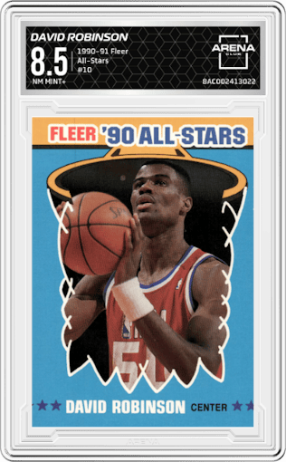 David Robinson from the 1990-91 Fleer set graded by Arena Club and given an overall grade of 8.5.