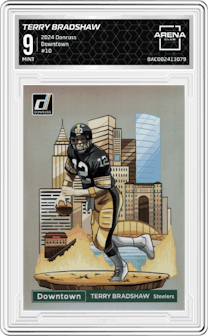 Terry Bradshaw from the 2024 Donruss set graded by Arena Club and given an overall grade of 9.