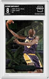 Kobe Bryant from the 1996-97 Fleer Metal  set graded by Arena Club and given an overall grade of 8.