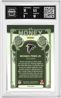 Michael Penix Jr. from the 2024 Panini Mosaic set graded by Arena Club and given an overall grade of 9.5.