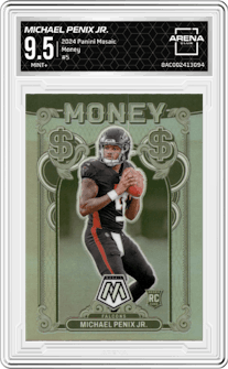 Michael Penix Jr. from the 2024 Panini Mosaic set graded by Arena Club and given an overall grade of 9.5.