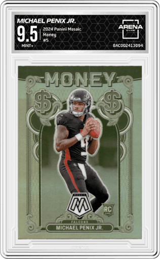 Michael Penix Jr. from the 2024 Panini Mosaic set graded by Arena Club and given an overall grade of 9.5.