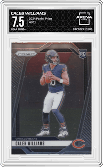 Caleb Williams from the 2024 Panini Prizm set graded by Arena Club and given an overall grade of 7.5.