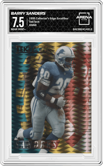 Barry Sanders from the 1995 Collector's Edge Excalibur set graded by Arena Club and given an overall grade of 7.5.