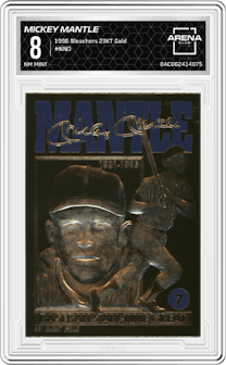 Mickey Mantle from the 1996 Bleachers 23KT Gold set graded by Arena Club and given an overall grade of 8.