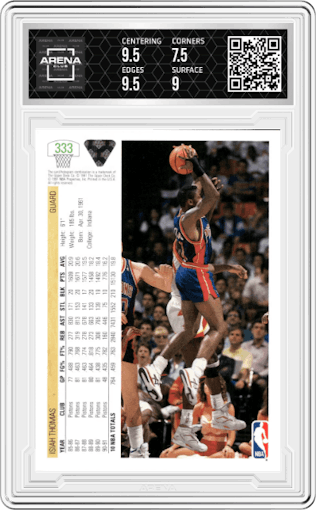Isiah Thomas from the 1991-92 Upper Deck set graded by Arena Club and given an overall grade of 8.