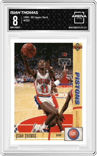 Isiah Thomas from the 1991-92 Upper Deck set graded by Arena Club and given an overall grade of 8.