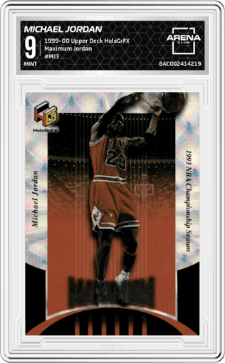 Michael Jordan  from the 1999-00 Upper Deck HoloGrFX set graded by Arena Club and given an overall grade of 9.