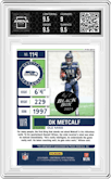 DK Metcalf from the 2019 Panini Contenders Optic set featuring a 2024 Black Box parallel graded by Arena Club and given an overall grade of 9.5.