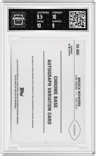 Brock Bowers from the 2024 Topps Chrome set graded by Arena Club and given an overall grade of 9.5.