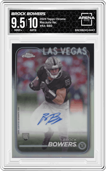 Brock Bowers from the 2024 Topps Chrome set graded by Arena Club and given an overall grade of 9.5.