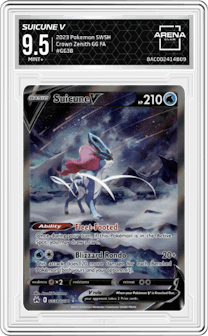 Suicune V from the 2023 Pokemon SWSH set graded by Arena Club and given an overall grade of 9.5.