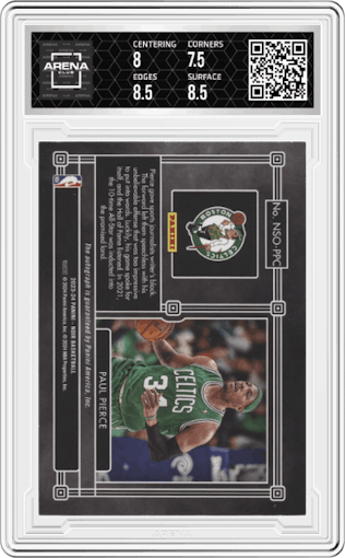 Paul Pierce from the 2023-24 Panini Noir set graded by Arena Club and given an overall grade of 8.