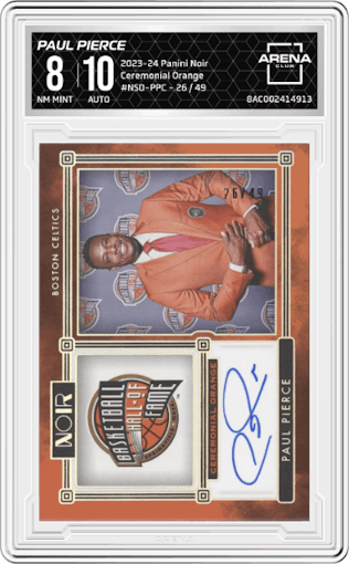Paul Pierce from the 2023-24 Panini Noir set graded by Arena Club and given an overall grade of 8.