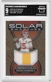Patrick Mahomes II from the 2024 Panini Obsidian set featuring a Gold parallel graded by Arena Club and given an overall grade of 9.