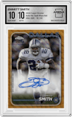 Emmitt Smith from the 2024 Topps Chrome set featuring a Gold Wave Ref. parallel graded by Arena Club and given an overall grade of 10.