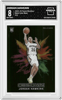 Jordan Hawkins from the 2023-24 Panini Obsidian set graded by Arena Club and given an overall grade of 8.