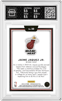 Jaime Jaquez Jr. from the 2023-24 Panini Obsidian set graded by Arena Club and given an overall grade of 9.