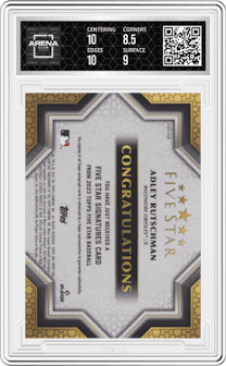 Adley Rutschman from the 2023 Topps Five Star set graded by Arena Club and given an overall grade of 9.
