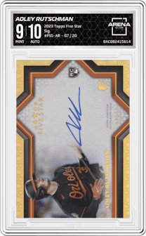 Adley Rutschman from the 2023 Topps Five Star set graded by Arena Club and given an overall grade of 9.