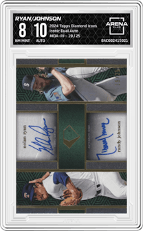 Nolan Ryan/Randy Johnson from the 2024 Topps Diamond Icons set graded by Arena Club and given an overall grade of 8.