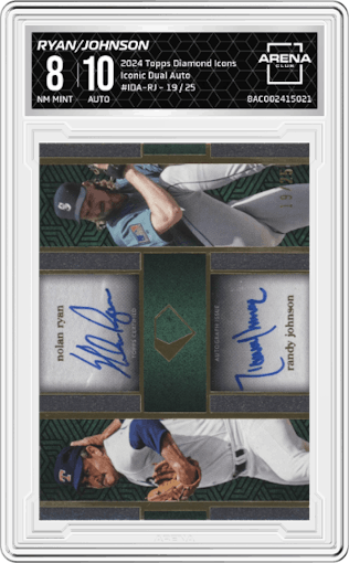 Nolan Ryan/Randy Johnson from the 2024 Topps Diamond Icons set graded by Arena Club and given an overall grade of 8.