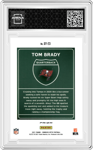 Tom Brady from the 2021 Panini Donruss Optic set graded by Arena Club.