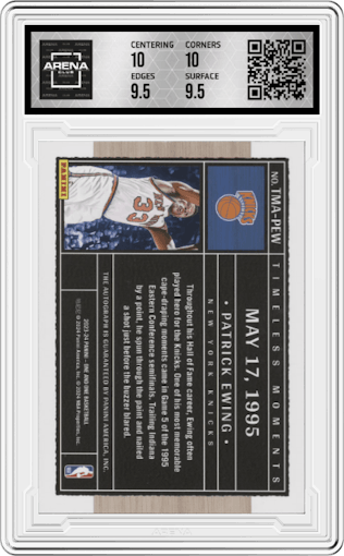 Patrick Ewing from the 2023-24 Panini One and One set graded by Arena Club and given an overall grade of 10.