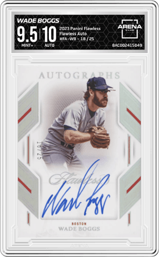 Wade Boggs from the 2023 Panini Flawless set graded by Arena Club and given an overall grade of 9.5.
