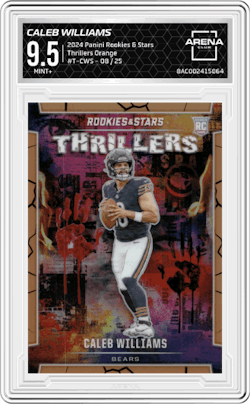 Caleb Williams from the 2024 Panini Rookies & Stars set featuring a Orange parallel and given an overall grade of 9.5.