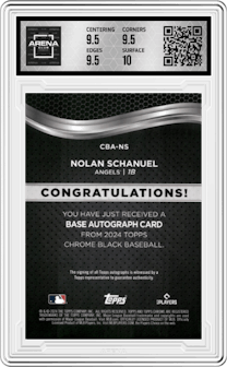 Nolan Schanuel from the  2024 Topps Chrome Black set featuring a Gold Mini-Diamond Refractors parallel graded by Arena Club and given an overall grade of 10.