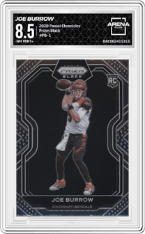 Joe Burrow from the 2020 Panini Chronicles set graded by Arena Club and given an overall grade of 8.5.