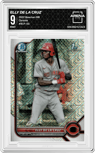 Elly De La Cruz from the 2022 Bowman Mega Box set graded by Arena Club and given an overall grade of 9.