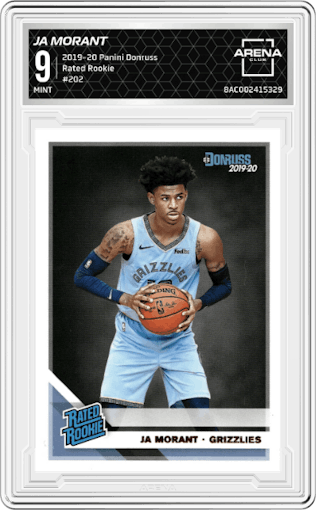 Ja Morant from the 2019-20 Panini Donruss set graded by Arena Club and given an overall grade of 9.