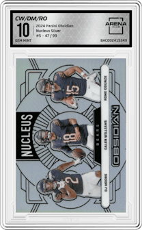 Caleb Williams/DJ Moore/Rome Odunze from the 2024 Panini Obsidian set featuring a Silver parallel graded by Arena Club and given an overall grade of 10.